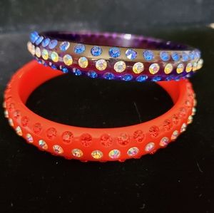Patriotic Acrylic Rhinestone Bangle Bracelets Set